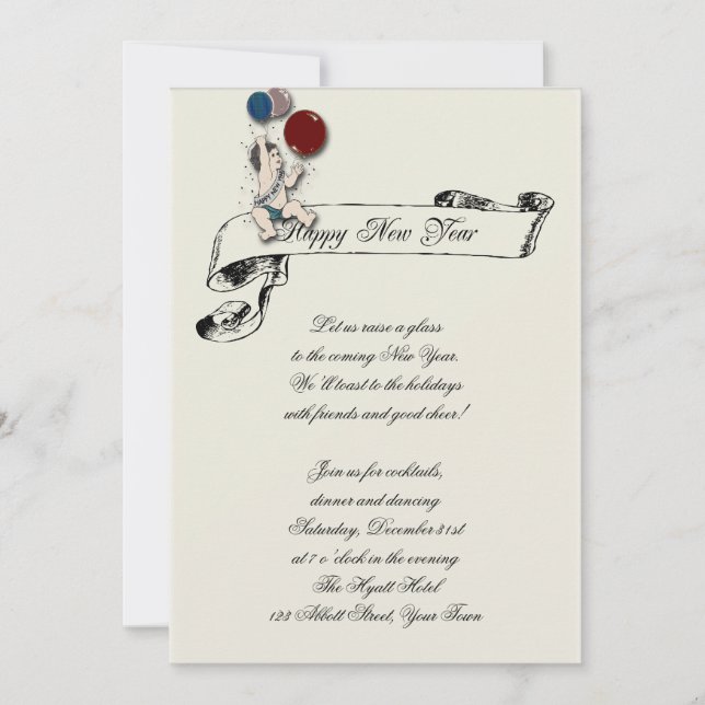 New Years Eve Baby New Year Banner Invitation (Front)