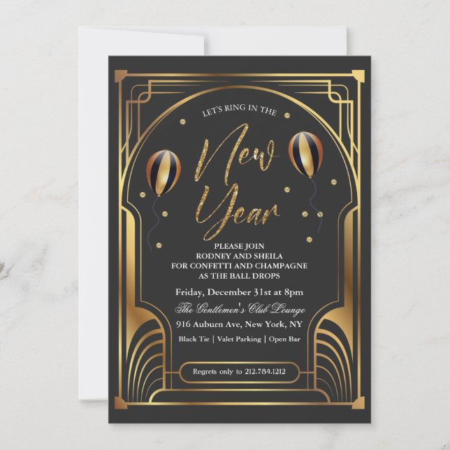 New Year's Eve Black and Gold Invitation (Front)