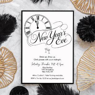 New Year's Eve Black and White Cocktail Party Invitation