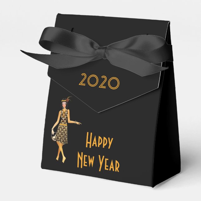 New Year's Eve black gold 1920's art deco Favour Box (Front Side)