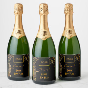 New Year's Eve black gold 1920's art deco Sparkling Wine Label
