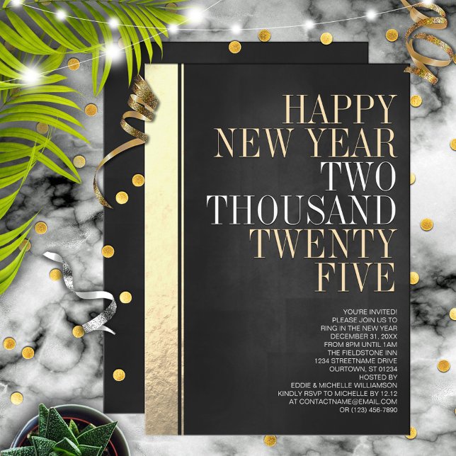 New Year's Eve Black & Gold Metallic Edge Party  Invitation (Creator Uploaded)