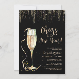 New Years Eve Black & Gold Party Invitation