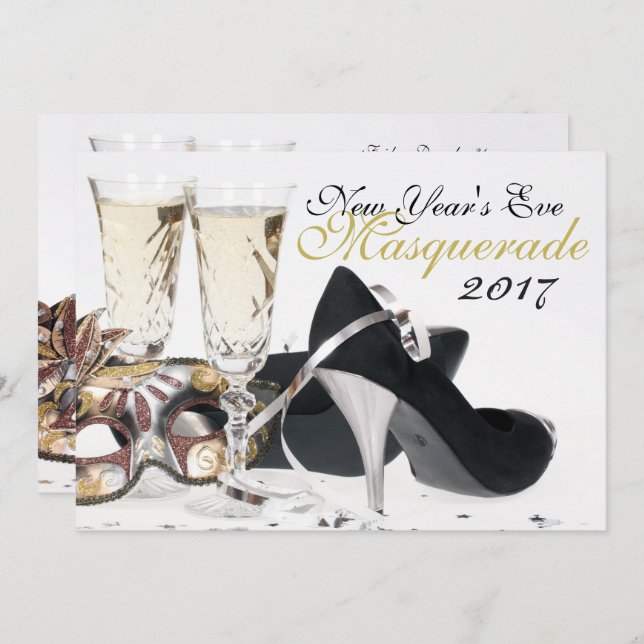 New Year's Eve Black High Heels Masquerade Invite (Front/Back)