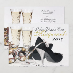 New Year's Eve Black High Heels Masquerade Invite
