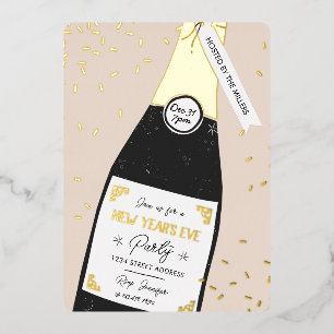 New Year's Eve Bubbly Party Gold Foil Invitation