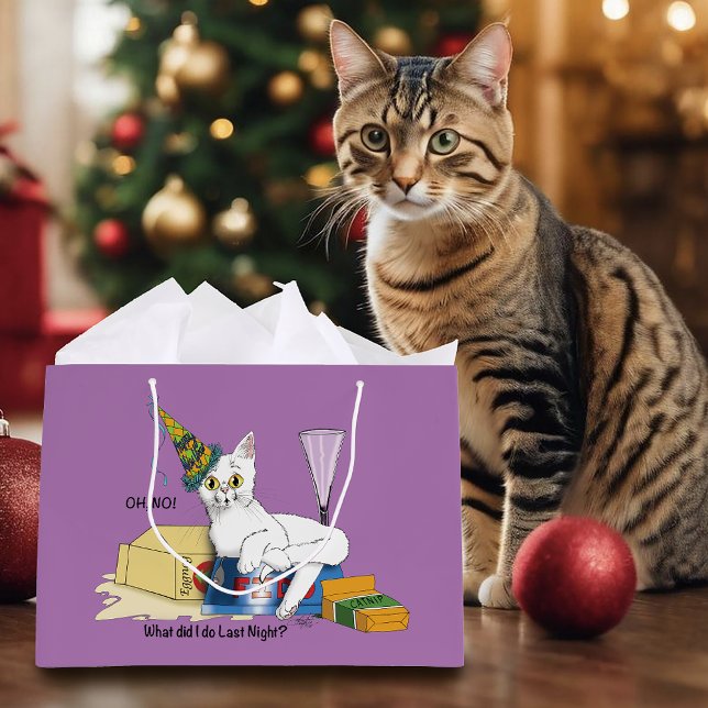 New Years Eve Cat Funny Large Gift Bag (Creator Uploaded)