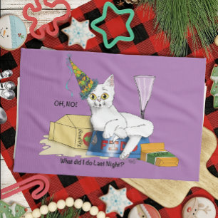 New Years Eve Cat Tea Towel
