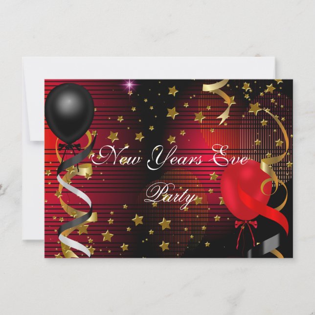 New Years Eve Celebrate Party Black Red Stars Invitation (Front)