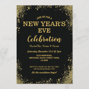 New Year's Eve Celebration Party Black Gold Invitation