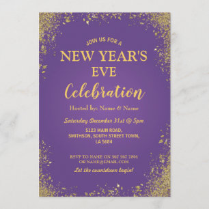 New Year's Eve Celebration Party Purple Gold Invitation