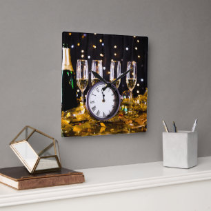 New Year's Eve celebration SlipperyJoe's champagne Square Wall Clock