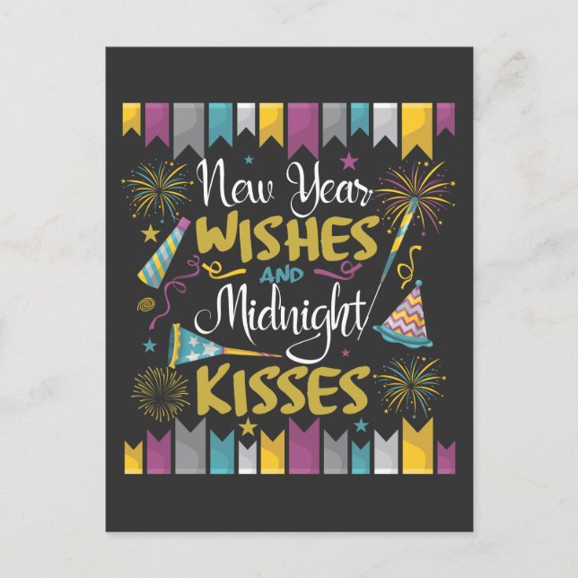 New Year's Eve Celebration Wishes Midnight Kisses Postcard (Front)
