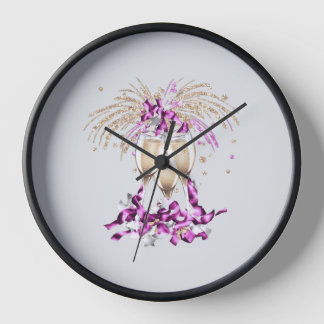 New Year's Eve celebration with champagne glasses. Clock
