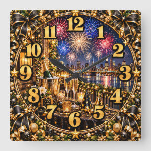 New Year's Eve City Celebration Square Wall Clock