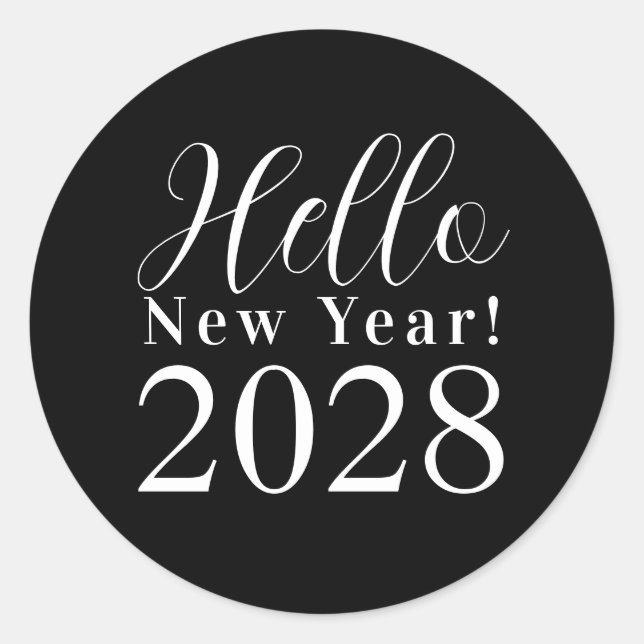 New Year's Eve Classic Black and White Classic Round Sticker (Front)