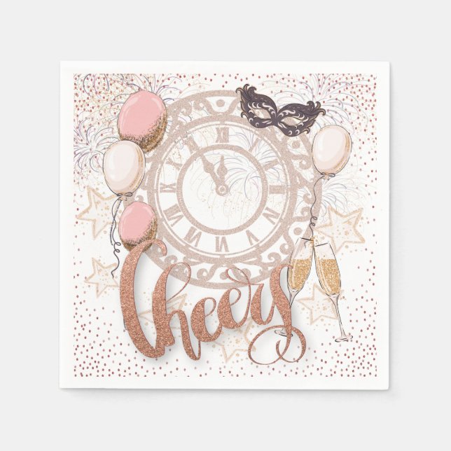 New Years Eve Clock Cheers Elegant Script Napkin (Front)