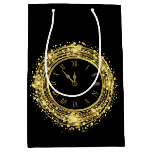 New Year's Eve Clock Glitter Confetti Medium Gift Bag