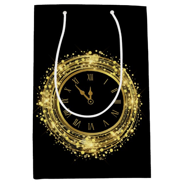 New Year's Eve Clock Glitter Confetti Medium Gift Bag (Front)