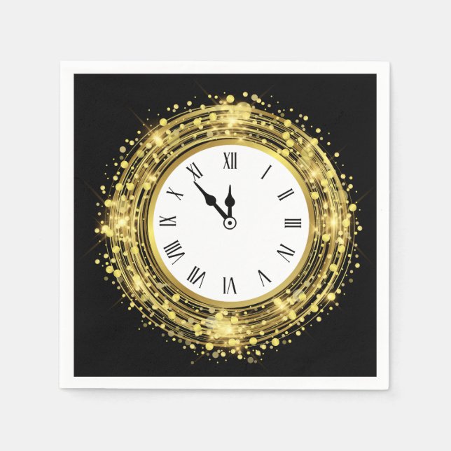 New Year's Eve Clock Glitter Confetti Napkin (Front)