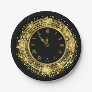 New Year's Eve Clock Glitter Confetti Paper Plate