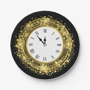 New Year's Eve Clock Glitter Confetti Paper Plate