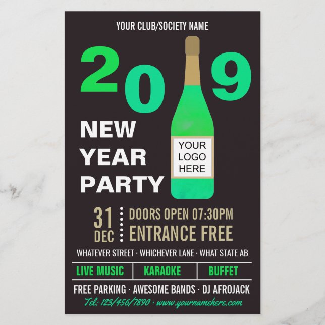 New Years Eve Club/Society Bash add Logo and Photo Flyer (Front)