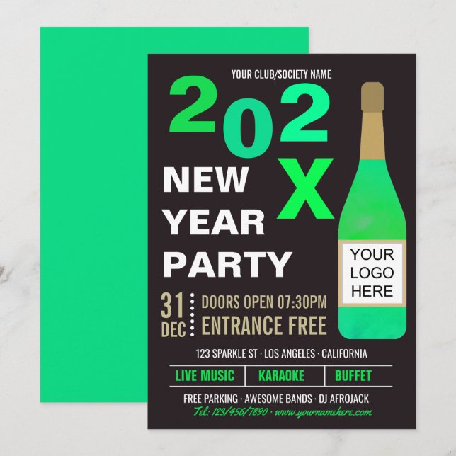 New Years Eve Club/Society Bash add Logo invite (Front/Back)