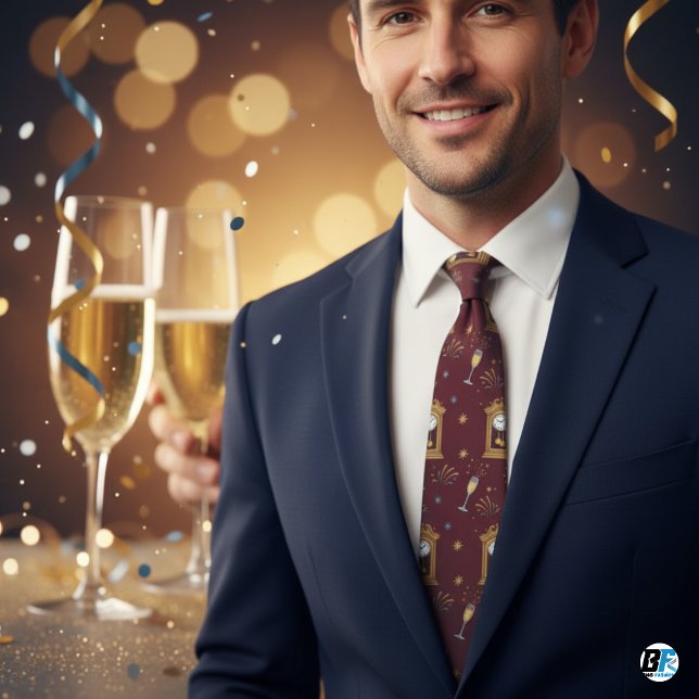 New Year's Eve Countdown Clock & Fireworks Pattern Tie (Creator Uploaded)
