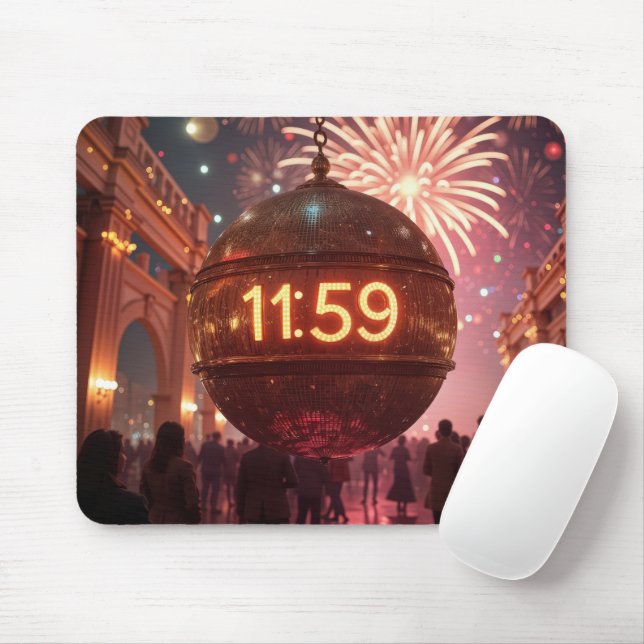 New Year's Eve Countdown Clock with Fireworks Mouse Mat (With Mouse)