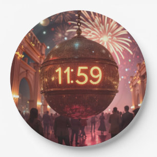 New Year's Eve Countdown Clock with Fireworks Paper Plate