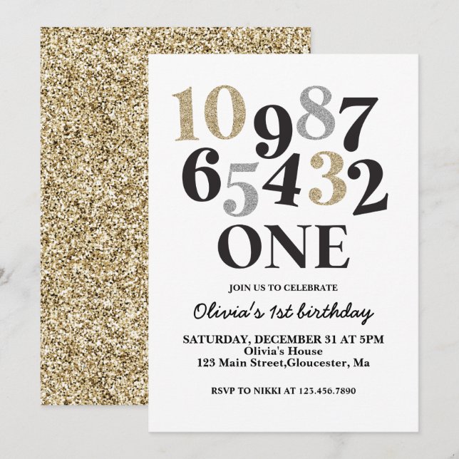 New Years Eve Countdown First Birthday Invitation (Front/Back)
