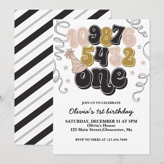 New Years Eve Countdown First Birthday Invitation (Front/Back)