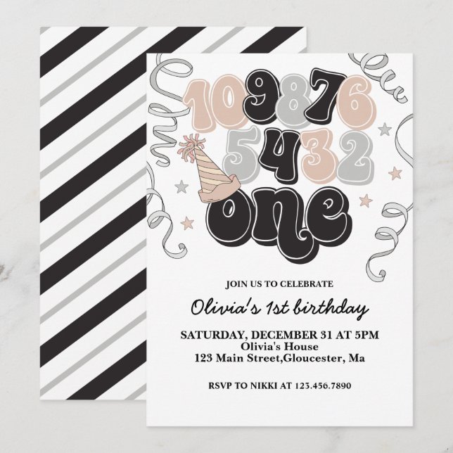 New Years Eve Countdown First Birthday Invitation (Front/Back)