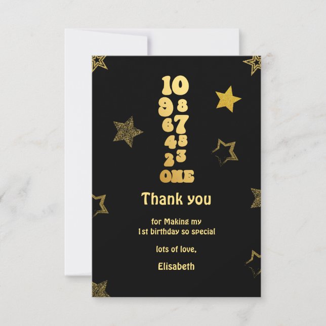 New Years Eve Countdown First Birthday  Thank You Card (Front)