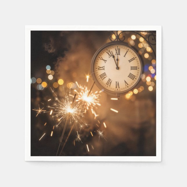 New Years Eve Countdown With Sparklers Napkin (Front)