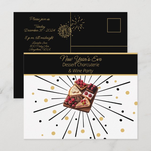 New Year's Eve Dessert Charcuterie & Wine Party Postcard (Front/Back)