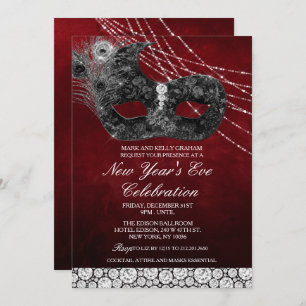 New Year's Eve Diamond Lace Mask Invitation
