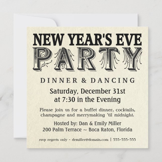 New Years Eve Dinner Party Vintage Invitations (Front)