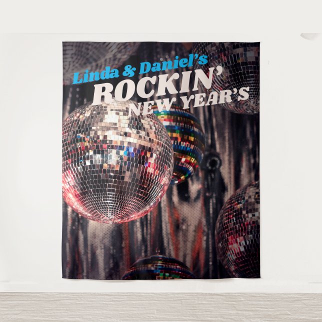 New Year's Eve Disco Ball Retro | Party Backdrop Tapestry (Front)