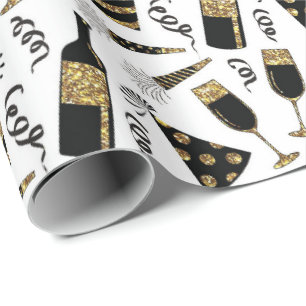New Years eve drink pattern party wrap Wrapping Paper