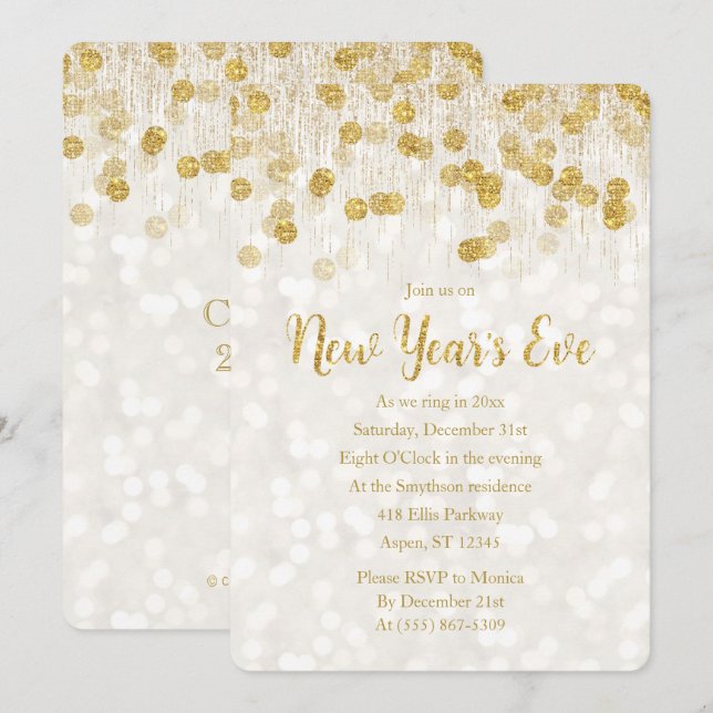 New Year's Eve Faux Gold Glitter Invitation (Front/Back)