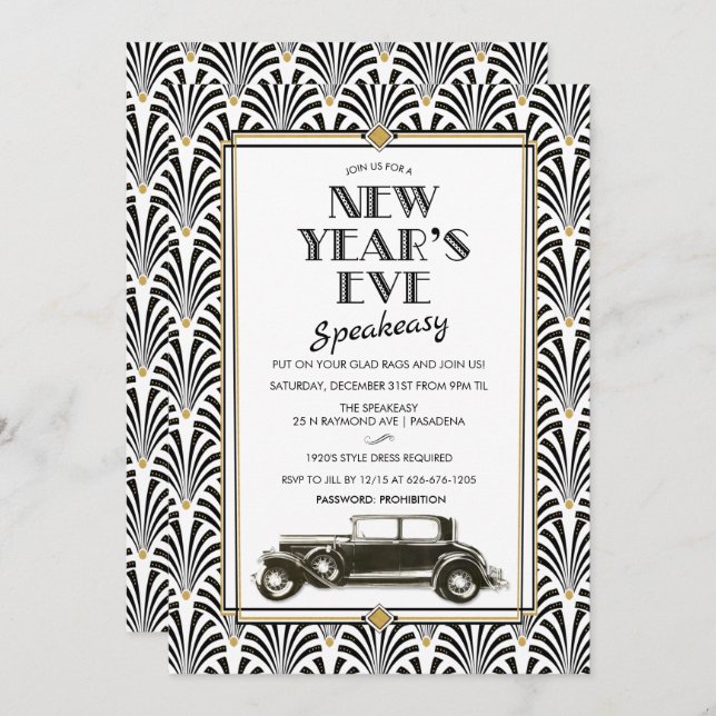 New Year's Eve Gatsby Art Deco Invitation (Front/Back)