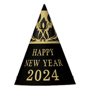 New Year's Eve Gold Black Damask Motif Party Hat