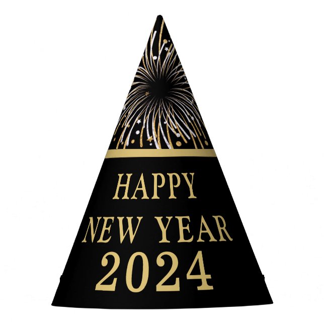 New Year's Eve Gold Black Happy New Year Party Hat (Front)