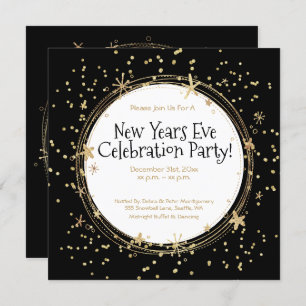 New Year's Eve, Gold, Black, Party Invitation