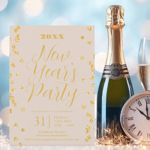 New Years Eve Gold Glitter Confetti Champagne Invitation