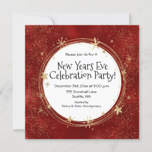 New Year's Eve, Gold Stars, Party Invitation