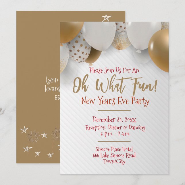 New Years Eve, Gold & White Party Invitation (Front/Back)