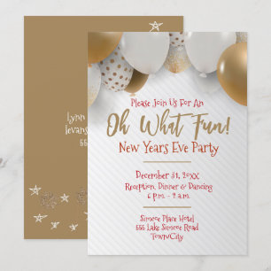 New Years Eve, Gold & White Party Invitation